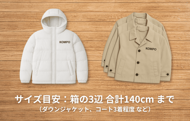 サイズ目安：箱の3辺 合計140cm まで（ダウンジャケット、コート3着程度 など）